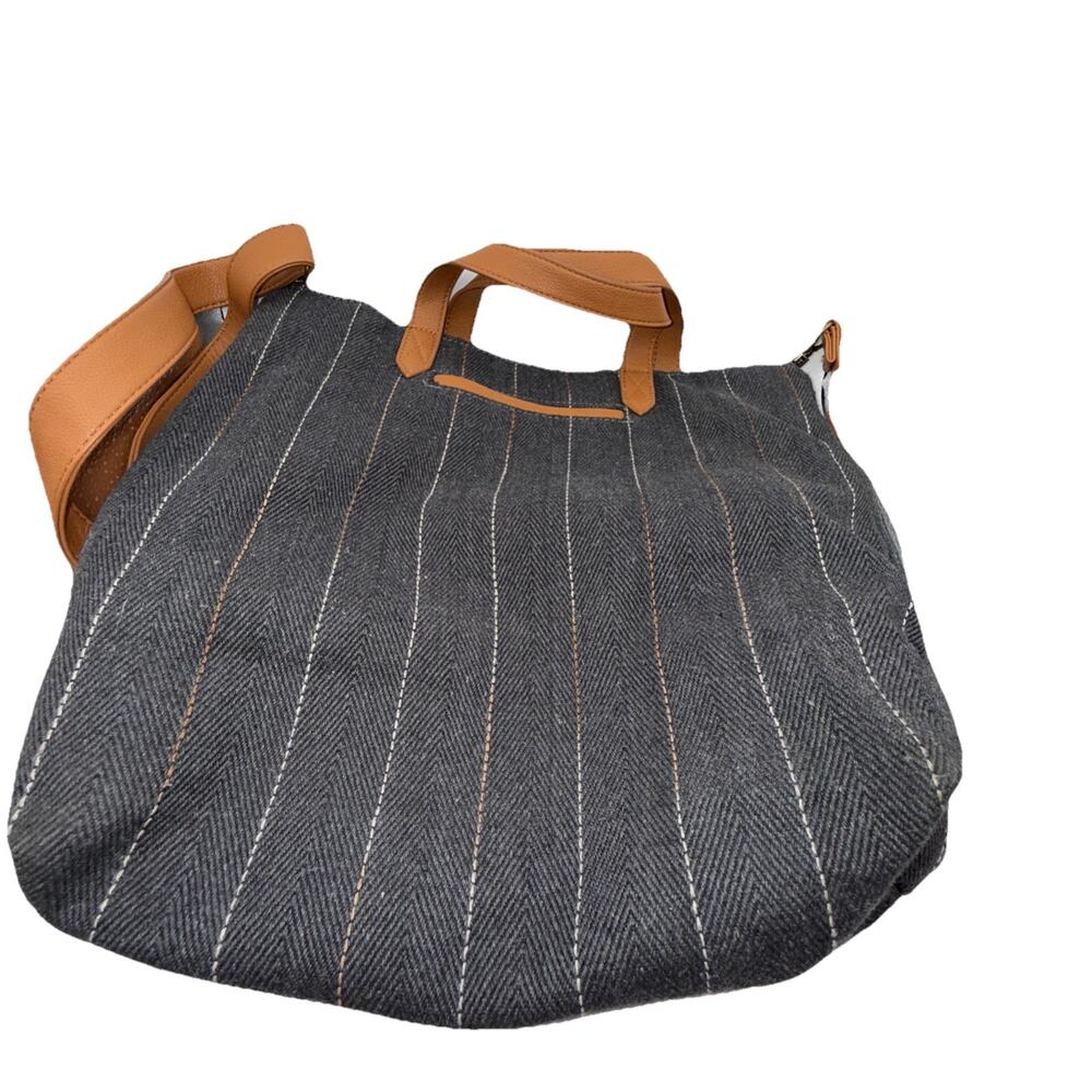 Thirty-One Bag Tote 13” x 13” Grey Striped